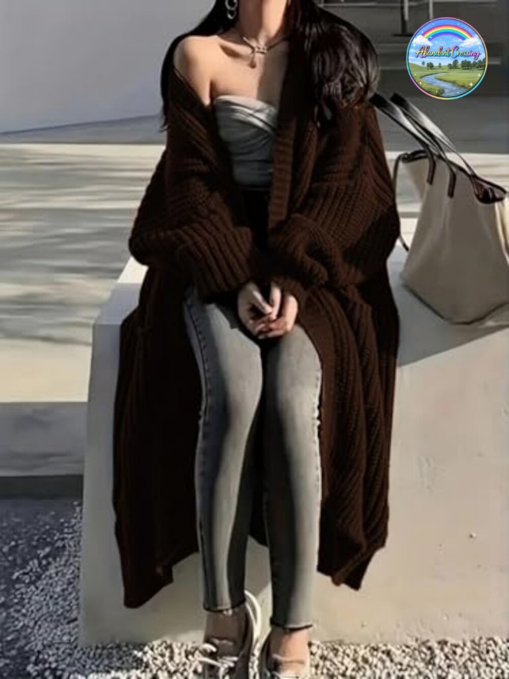 Women's Open Front Cable Knit Long Cardigan Duster Sweater with Pockets - Picture 3 of 5